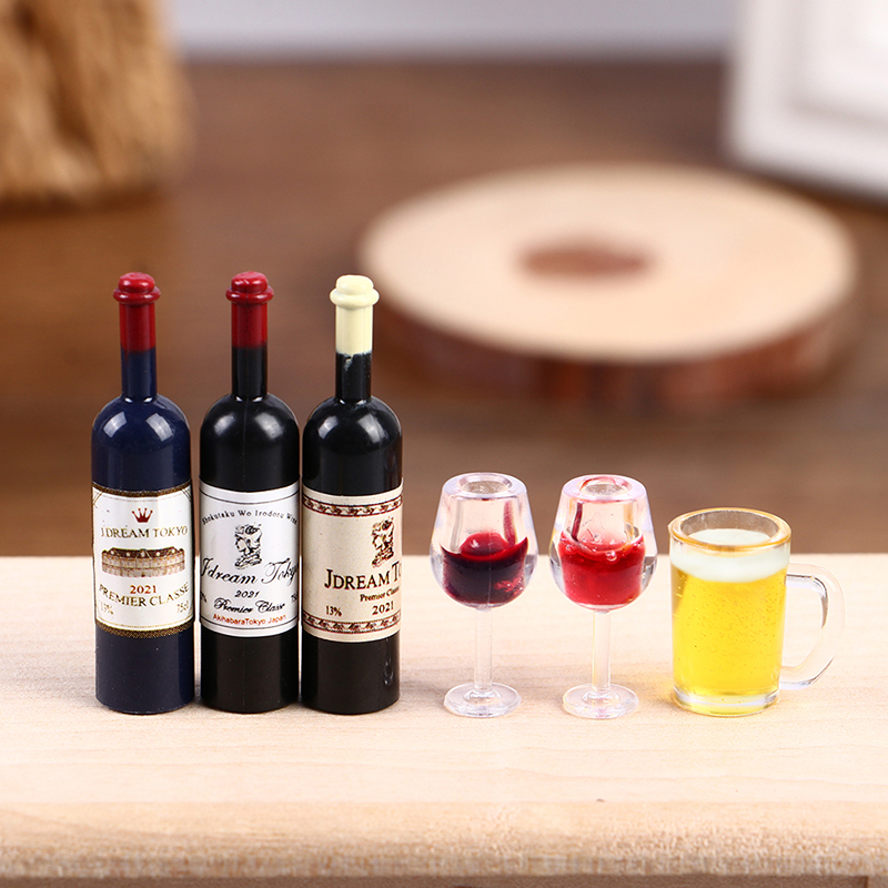 Wine Beer House - Bouteille de vin miniature 1:12, tasse